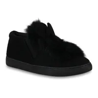 Mytrendshoe Damen Slip On Sneaker Fell Slippers Turnschuhe 825606, Farbe: Schwarz, Größe: 36