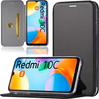 Handy Schutz Hülle für Xiaomi Redmi 10C Handytasche mit Magnetdeckel Kartenfach und Standfunktion Klapphülle Schwarz
