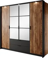 Kleiderschrank MILTON A 220 cm Drehtürenschrank mit Schubladen und Spiegiel anthrazit / kastanie