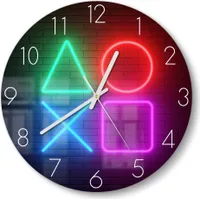 DEQORI Glasuhr Ø30 cm Zahlen 'Playstation Elemente' Wanduhr Glas Uhr Design leise