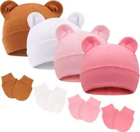 Neugeborenes Baby Mütze Hut und Handschuhe Set Beanie Bekleidung Unisex Infant Hut Kindergarten Mütze Baby Jungen Mädchen 0-6 Monate