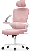 Ergonomischer Bürostuhl - Schreibtischstuhl mit Verstellbarer Kopfstütze - Armlehne Elastische Lendenwirbelstütze Höhenverstellbar - Drehstuhl mit Atmungsaktiver Netzbespannung Rückenlehne - Weiß und rosa