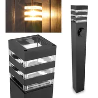 LUMILED Wegeleuchte Außen Pollerleuchte Außenstehleuchte Stehlampe Außenleuchte mit Steckdose Gartenleuchte Stromsäule 80cm IP44 E27 Fassung max 13W