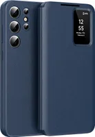 Kožené flipové pouzdro pro Samsung Galaxy S25 Ultra, obal s funkcí Smart View okna a přihrádkou na karty Modrý