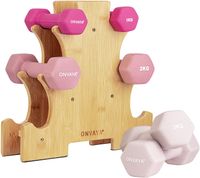 ONVAYA® Kurzhantel Set (1/2/3 kg) | Rosa-Pink | Gummierte Hexagon Hanteln mit Bambus Hantelständer | Rutschfeste Kurzhanteln für Gymnastik und Fitnessübungen in verschiedenen Farben