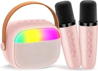 Karaoke Maschine, Mini-Karaoke-Maschine mit 2 kabellosen Mikrofonen, Bluetooth Lautsprecher mit Stimme wechselnde Effekte & LED-Lichter