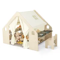 Montessori domček na hranie 6 v 1 z dreva so stolom, tabuľou a stoličkou - GINGER HOME