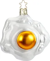Christbaumschmuck Spiegelei Glas 8cm weiß / gold, 1 Stück