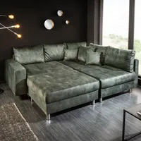riess-ambiente Moderne Wohnlandschaft KENT 220cm moosgrün Ecksofa Federkern inklusive Hocker Sofa Couch Ecksofa Eckcouch