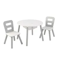 KidKraft Runder Aufbewahrungstisch mit zwei Stühlen - weiß/grau - 60 x 60 x 44 cm; 26166