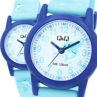 Q&Q Kinderuhr Blau Delfin Motiv Analog Silikon Quarz