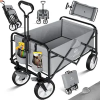 KESSER® Bollerwagen faltbar Handwagen Transportkarre max. 150kg Tragkraft & 360° PVC-Reifen Gerätewagen inkl. 2 Netztaschen, Seitentasche & Abdeckung Transportwagen Gartenanhänger ohne Dach