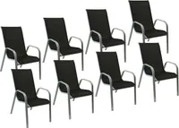 8er Set Stühle MARBELLA aus schwarzem Textilene - grauem Aluminium