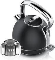 Arendo Wasserkocher mit Temperatureinstellung, 1,7 l, 2200 W, Edelstahl Retro Style Vintage, Überhitzung & Trockenkochschutz, schwarz