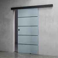 Mai & Mai Glasschiebetür komplettset softclose Schwarz 5-Milchglas Streifen, Griffart: Muschelgriff, BxH: 77.5x215cm, 25 mm Wandabstand, 8mm ESG-Sicherheitsglas