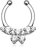 Nasenpiercing Nasenring Fake Piercing Septum Helix Schmetterling Butterfly Strass silber-klar