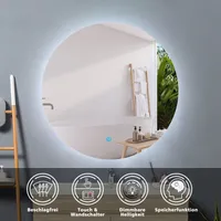 LED Badspiegel Rund 60cm mit Beleuchtung Badezimmerspiegel Kaltweiß mit Touchschalter Beschlagfrei Dimmbar Speicherfunktion