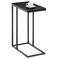 Beistelltisch DEBORA, praktischer Wohnzimmertisch in C-Form, schöner Couchtisch Tischplatte rechteckig in schwarz, eleganter Sofatisch mit Metallgestell in schwarz