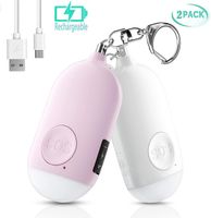 Wiederaufladbarer Taschenalarm - 130 dB Safesound Personal Alarm mit Taschenlampe Schlüsselanhänger, Panikalarm Selbstverteidigung Sirene für Frauen Kinder Mädchen und ältere Menschen (Weiß Rosa)