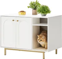 Katzenschrank, Katzentoilette, Katzenklo Schrank, Katzenhaus mit Tür und separater Trennwand, 50 x 80 x 61 cm, Stabile Katzenschrank, Sitzbank, Weiß u
