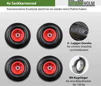 4x Sackkarrenrad Luftrad 260 x 85 mm 3.00-4 Bollerwagenrad Ersatzrad, 4PR