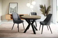 Runder Esszimmertisch LOFT, ausziehbarer Tisch Durchmesser: 100 cm/180 cm, Wohnzimmertisch Farbe: Mattbraun, mit Metallbeinen in Farbe Schwarz