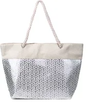Niklarson Strandtasche 56x39cm beige-silber Flecht Umhängetasche Tasche T9000-M