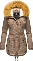 Navahoo La Viva Eleganter Damen Winter Parka mit Kapuze und Kunstpelzbesatz Wintermantel Vegan Taupe Gr. 38 - M
