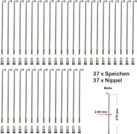 37 Stück Speichen 279mm Spokes silber VERZINKT 2mm inkl. Messing Speichennippel