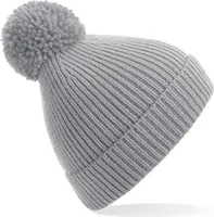 Beechfield B382 | Engineered Knit Ribbed Pom Pom Beanie - Farbe: Light Grey - Größe: One Size