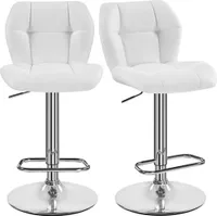 Yaheetech 2er Set Barhocker Barstühle Höhenverstellbar 360°Drehbar Küchenstühle mit Rückenlehne und Fußstütze, Barstuhl Kunstleder Sitzhöhe 62,5 cm - 84,5 cm für die Küche, Weiß