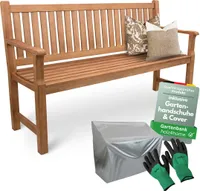 holz4home® Gartenbank Holz 3-4 Personen I Holzbank 150cm Parkbank mit Schutzcover & Handschuhen I Massivholz Balkonbank Gartenmöbel Sitzbank