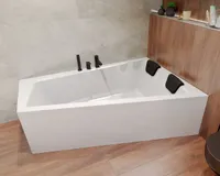 BADLAND Eckbadewanne Rechteck Badewanne INTIMAS RECHTS 180x125 mit Ablaufgarnitur und Füßen + 1 Badkissen | BADLAND INTIMAS