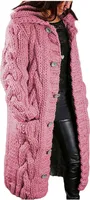 ASKSA Damen Strickjacke Grobstrick Casual Sweater Cardigan mit Knoepfen Oversize Strickcardigan, Rot, 2XL