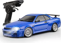 LDRC 1899 RTR 1/18 2.4G RWD RC Auto Drift GTR R34 LED Licht On-Road Vollproportionale Karosserie aus Legierung RC-Rennfahrzeuge, Blau