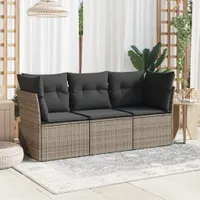 vidaXL 3dílná zahradní sedací souprava s polštáři Grey Poly Rattan