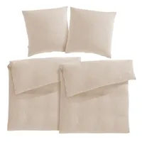 Pure Label Musselin Bettwäsche 135x200 4 teilig bestehend aus Bettbezug 135 x 200 cm 2er Set + Kissenbezug 80x80 cm 2er Set aus Baumwolle in beige