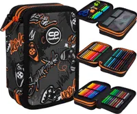 CoolPack XXL Federtasche, federmäppchen Junge, Federmappe Federmäppchen groß 44-teilig mit Aufnäher gefüllte Schüleretui 3-stöckig Motiv: GAMER