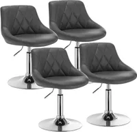 WOLTU 4er-Set Barhocker Tresenhocker Barsessel mit Rückenlehne aus Kunstleder Metall höhenverstellbar Grau