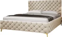 FURMEB24 - FIANO 180 x 200 cm - Boxspring posteľ s podnožou vrátane matraca Belluci Classic - Čalúnená posteľ s dreveným rámom - Manželská posteľ s vysokým opierkou hlavy - Čalúnená - Amor Velvet - Ecru