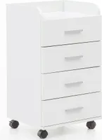 WOHNLING Mobilný podstavec WL5.748 40 x 70,5 x 33 cm Biely, Stolový podstavec 4 zásuvky, Moderný zásuvkový podstavec s kolieskami, Stojaci podstavec Kancelársky podstavec Bočný podstavec