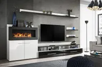 Wohnzimmerwand mit Bio-Kamin KATTA – weiß / schwarz