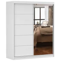 Schwebetürenschrank Kleiderschrank  Schrank Schiebetürenschrank  Schlafzimmer 160 cm Weiß/Weiß mit Spiegel Bono 05