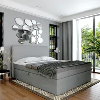 Boxspringbett Doppelbett SUZI  - Bett mit Bonellmatratze, mit Bettkasten für Bettwäsche und Topper. Gepolstertes Kopfteil mit Einer Eleganten Weichen Kissendesign (grau, 200x200)