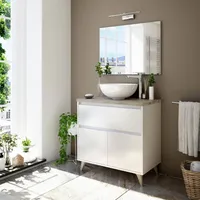 Unterbau-Waschtisch Dalibon, Badezimmerschrank mit 2 Türen und 1 Schublade, Unterschrank, Waschbecken nicht enthalten, 78,5x46h80 cm, Weiß und Ulme