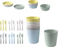 36-Teile KALAS Ikea Kinder Geschirr-Set (Schüssel, Becher, Teller und Besteck, mehrfarbig, Pastellfarben - BPA frei
