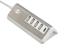 brennenstuhl®estilo Mehrfach USB Ladegerät / USB Ladestation mit hochwertiger Edelstahloberfläche (4x USB-A Ladebuchsen und 1x USB C Power Delivery Ladebuchse, mit 1,5m Textilkabel)