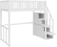 Hochbett 90x200cm Kinderbett（Ohne Matratze）Jugendbett Massivholzbett Mit Sicherheitsgeländer und Aufbewahrungsleiter Kiefernholz Weiß