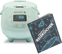 REISHUNGER Digitaler Reiskocher klein, mint inkl. Reishunger Reiskocher Kochbuch - 0,6 L bis 3 Personen - Warmhaltefunktion, Timer & Premium Topf