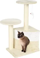 Wiltec Kratzbaum in Beige 71 cm hoch, Katzenkratzbaum mit zwei Plattformen, Katzenbaum mit Höhle und Spielball, Kletterbaum für Katzen